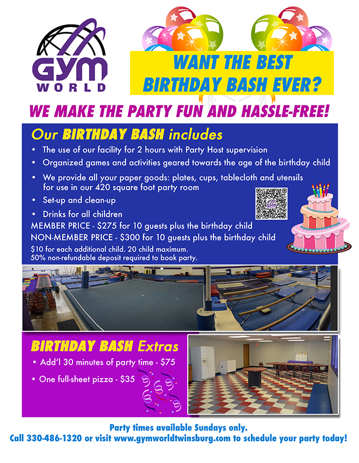 After the fun in the gym, party in our 420s/f party room!